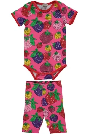 Småfolk Baby Girls Set Body and Shorts with Strawberry Infant Toddler Costumes, Pink, 98