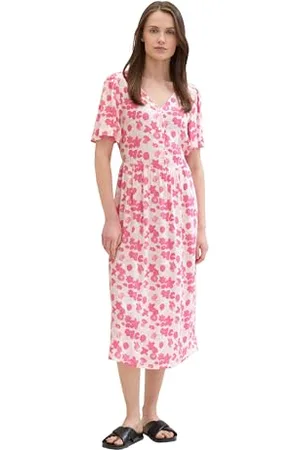 TOM TAILOR Damen Basic Sommer-Kleid mit Allover Print, pink small floral design, 34