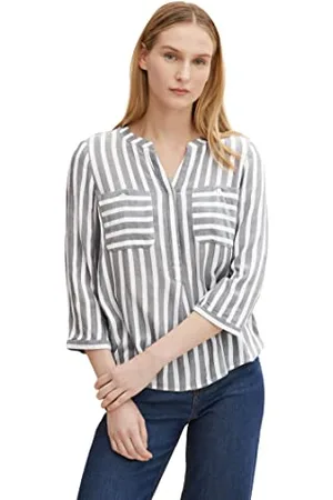 TOM TAILOR Damen Bluse mit Streifen & Brusttaschen, , 40
