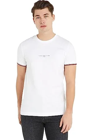 Tommy Hilfiger Herren T-Shirt Kurzarm Logo Tipped Rundhalsausschnitt, Weiß (White), XS