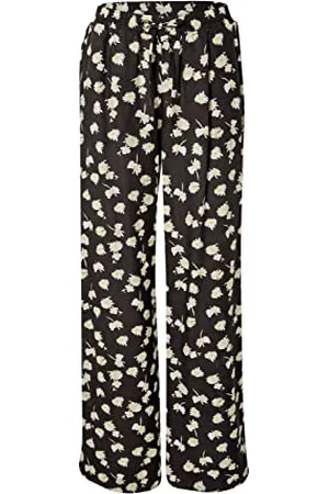 Taifun Damen Palazzohose mit Blumem-Allover LENZING™ ECOVERO™ Viskose Hose Freizeit lang Palazzohose floral reguläre Länge Schwarz Gemustert 34