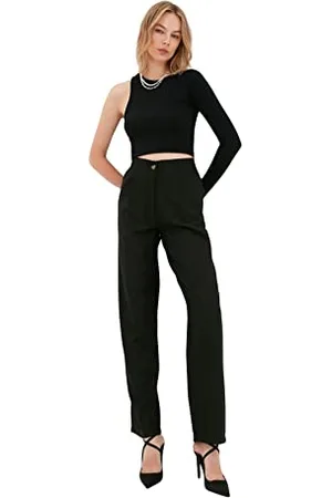 Trendyol Damen Damenhose mit hoher Taille, weites Bein Hose, , 58