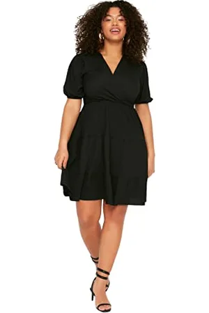 Trendyol Damen Mini Wrapover Regular Plus Size Kleid, , 44 Große Größen EU