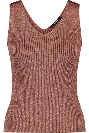Taifun Damen Stricktop mit Glitzer-Effekt ärmellos unifarben 48