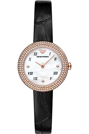 Emporio Armani Uhr für Damen , Zweizeiger Uhrwerk, 30mm Rose Gold Edelstahlgehäuse mit einem Lederarmband, AR11356