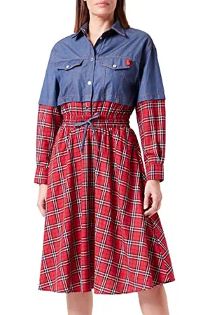 Moschino Damen Long in 100% Cotton Check Flannel Dress, , 42 EU