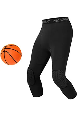 UNLIMITED Basketballhose mit Knieschonern, Schwarze Knieschützer, Kompressionshose, 3/4 Capri-Leggings, , Large