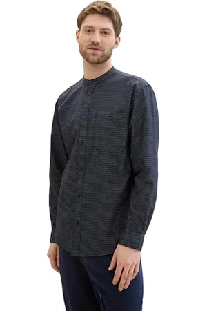 TOM TAILOR Herren Regular Fit Hemd mit Allover-Muster und Struktur, navy colored dots structure, M