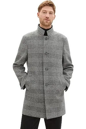 TOM TAILOR Herren 1037407 3-Knopf Wollmantel mit Stehkragen, 32806-ecru Black Houndstooth, L