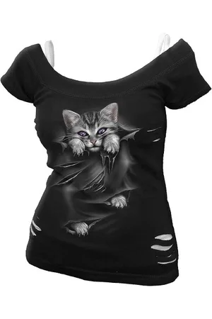 Spiral Bright Eyes - 2In1 White Ripped Top Schwarz - L