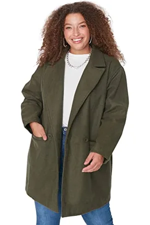 Trendyol Damen Damen Regular Zweireihig Plain Webstoff Große Größen in Mantel Coat, , 42 EU