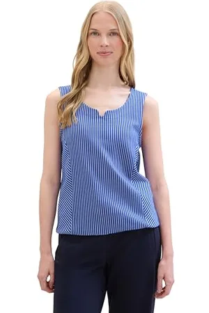 TOM TAILOR Damen Basic T-Shirt-Top mit Streifen, royal blue white stripe, XXXL