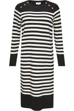 QS by s.Oliver Gestreiftes Strickkleid mit Schulterknöpfen schwarz 44
