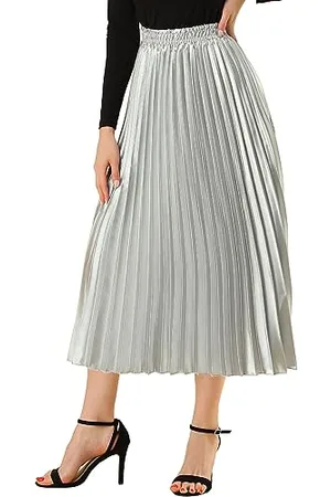 Allegra K Damen Hohe Taille A-Linie Elastisch Plissee Metallisch Party Faltenrock Maxirock Rock M