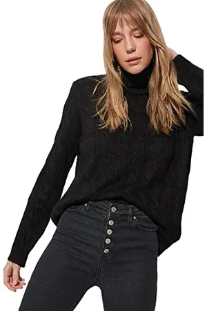 Trendyol Damen Twoaw23kz01400/Siyah Sweatshirt, , M