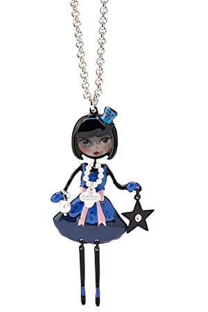 Le carose Damen-Halskette aus der Kollektion Joie – Flappers Halskette aus Bronze mit galvanischem Silberbad. Puppe mit blauer Emaille, Größe: Länge 80 cm, Größe Bambus, medium, Bronze, Kein Edelstein