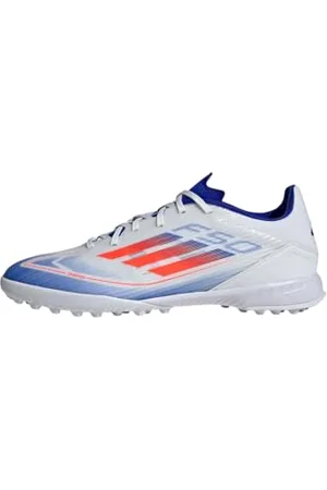 adidas Unisex F50 League Football Boots Turf Fußballschuhe, Cloud White/Solar Red/Lucid Blue, 42 EU