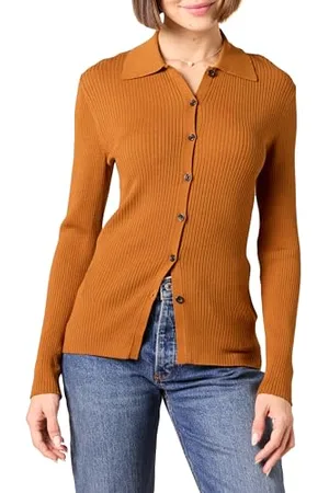 Amazon Damen Feinmaschiger, Gerippter, feiner Stretch-Polo-Cardigan (Früher Daily Ritual), , XL