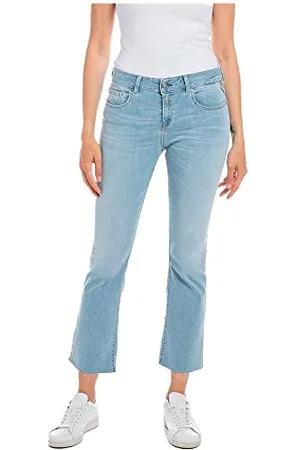 Replay Damen Jeans Schlaghose Faaby Flare Crop Flare-Fit, (Blau), 33W