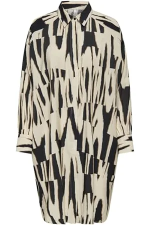 ONLY Damen Onlmila Life L/S Oversize Shirtdress Ptm Kleid, Black/AOP:Cherie Graphic, X-Large