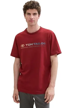 TOM TAILOR Herren Basic T-Shirt mit Logo-Print, burgundy dark red, S