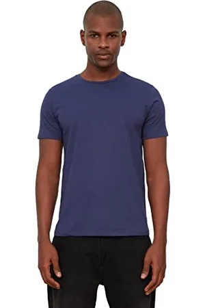 Trendyol Herren Grundlegende Männer Slim Fit 100% Baumwolle Kurzarm Runder Halsband T-shirt T Shirt, , S EU