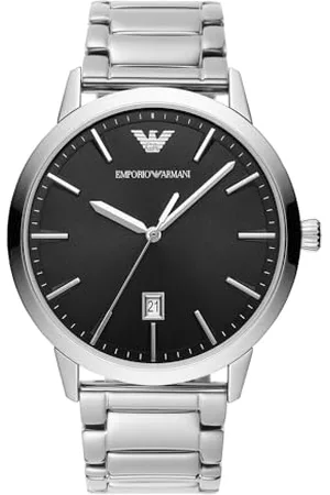 Emporio Armani Herrenuhr, DreizeigerDatumswerk, 43 mm silbernes Edelstahlgehäuse mit Edelstahlarmband, AR11310