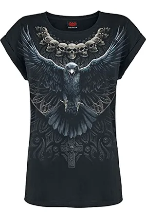 Spiral Raven Skull Frauen T-Shirt XXL 100% Baumwolle Gothic, Rockwear, Romantik