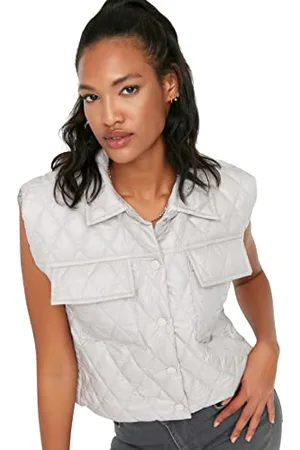 Trendyol Damen Lapel Collar Plain Regular Vest Sweater, Greige, M EU