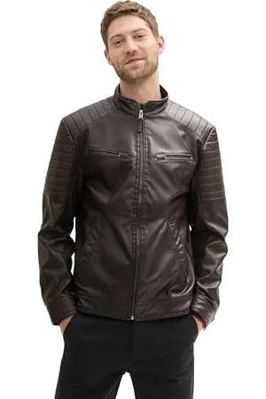 TOM TAILOR Herren 1041325 Fake-Lederjacke im Biker-Style, 31523-Espresso Brown Leather, 3XL