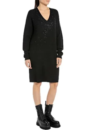 Replay Damen Strickkleid Winter, Schwarz (Black 098), M