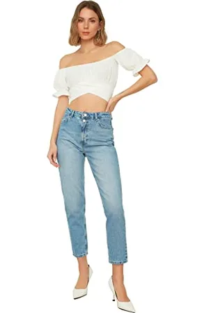 Trendyol Damen Er Doppelter Knopf Mit Hoher Taille Mutter Jeans, , 40 EU