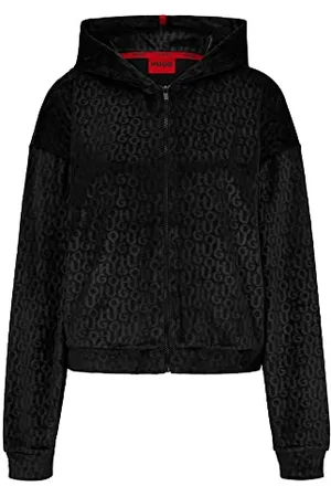 HUGO BOSS Damen Velvet_hooded Loungewear Jacket, Schwarz, S EU