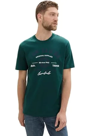 TOM TAILOR Herren T-Shirt mit Logo-Print aus Baumwolle, Deep Green Lake, L