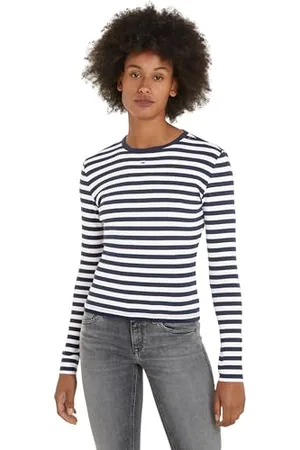 Tommy Hilfiger Damen Langarmshirt Rib Stripe Top Basic, Mehrfarbig , XS