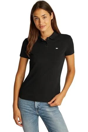 Tommy Hilfiger Damen Poloshirt Kurzarm Slim Essential Stretch, Schwarz (Black), M