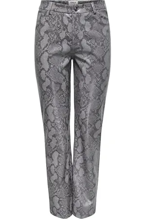 ONLY Damen ONLAZULA HW STR Pant PNT Hose, Grey/Detail:Black Snake, S x 32L