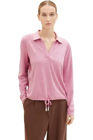 TOM TAILOR Damen Basic Sweatshirt mit Polo-Kragen, dusty vanda melange, M