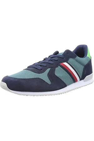 Tommy Hilfiger Herren Cupsole Sneaker Iconic Seasonal Mix Runner Schuhe , Grün (Frosted Green), 44 EU