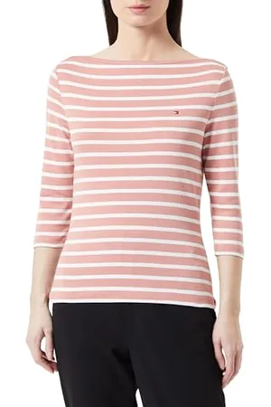 Tommy Hilfiger Damen Langarmshirt Slim U-Boot-Ausschnitt, Mehrfarbig (Breton Stp/ Teaberry/ Ecru), XS