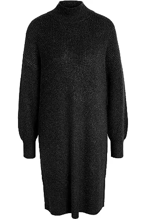 Noisy May Midi Strickkleid mit Stehkragen Loose Fit Strick Kleid Knielang Langarm Ausgestellt NMNELLA, Farben: ,Größe Damen:S