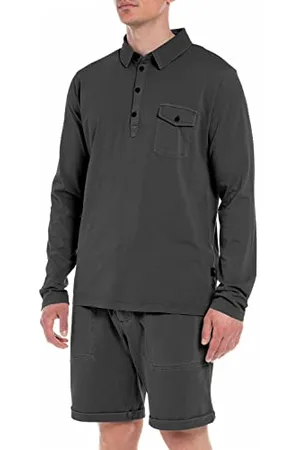 Replay Herren Poloshirt Langarm aus Baumwolle, Smoke Grey 391 (Grau), L