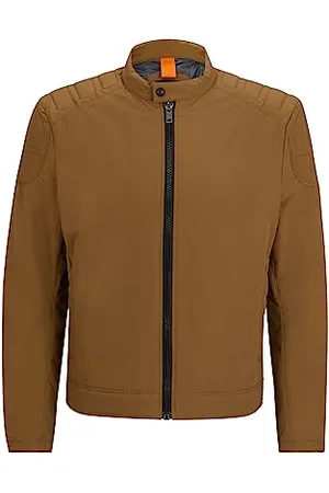 HUGO BOSS Herren Ocasey Slim-Fit Bikerjacke aus wasserabweisendem Canvas Hellbeige 52