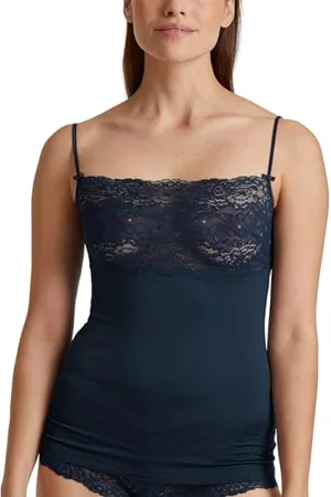 Calida Sensual Secrets Spaghetti-Top Damen, Brustbereich komplett aus zarter, semitransparenter Spitze, verstellbare Träger