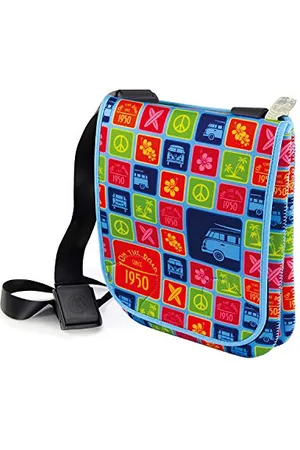 Brisa VW Collection - Volkswagen Kleine Neopren Schulter-Kultur-Umhänge-Tasche in Hochformat im T1 Bulli Bus Design (Surf/Bunt)