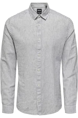 Only & Sons Herren Leinen Hemd ONSCaiden Stripe Langarm gestreift 22026601 L