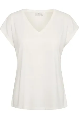 Kaffe T-Shirt KAlise Damen T-Shirt Kurzarm V-Ausschnitt Basic Shirt M