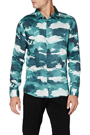 Bolongaro Herren Clouds Long Sleeve Shirt Hemd, blau/weiß, L