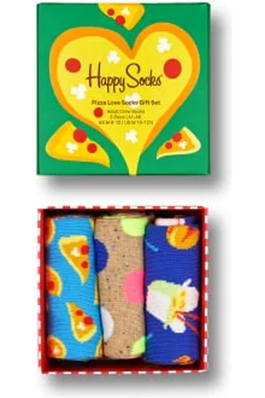 Happy Socks 3-Pack Pizza Love Socks Set, farbenfrohe und fröhliche, Socken für Männer und Frauen, (41-46)