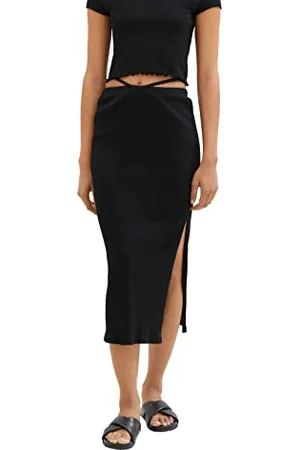 TOM TAILOR Damen 1036625 Rock mit seitlichem Schlitz, schwarz, XL